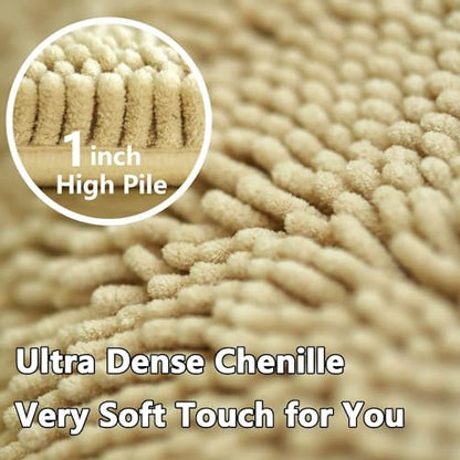 Bathroom Rugs Chenille, Extra Thick and Absorbent, Non-Slip, Machine Washable, Dry Quckily, Soft Cozy Plush, Used Under Shower Bathtub and Sink, Bath mat Sets Camel