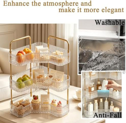 3-Tier Corner Bathroom Organizer, Skincare Vanity Counter Shelf Clear