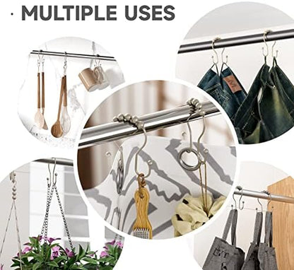 Bathway Shower Curtain Hooks Rust Proof Shower Curtain Rings, Smooth Glide Double Hook Shower Curtain Hooks,Shower Hooks for Shower Curtain Matte Nickel Shower Rod Hooks Shower Curtain Hangers 12Pcs