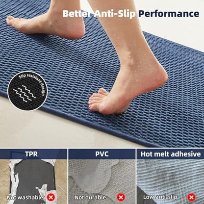 TYUU Bathroom Rugs Non Slip Washable, Super Absorbent Thin Bath Mat Quick Dry Low Pile Bathroom Rug, Navy Blue 24"x36"