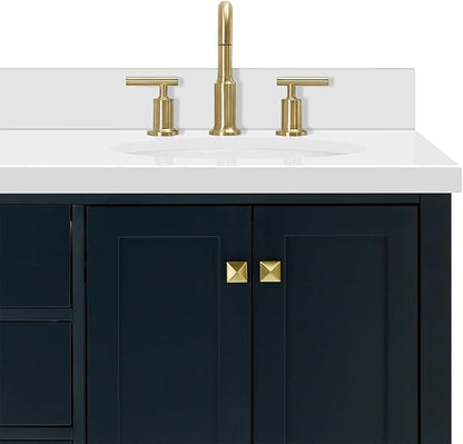 ARIEL Cambridge 66-inch Bathroom Vanity with Sink,Solid Wood, 1.5-inch Pure White Quartz Countertop & Backsplash, Double Oval Porcelain Sink, 4 Soft Closing Doors, 6 Dovetail Drawers, Midnight Blue