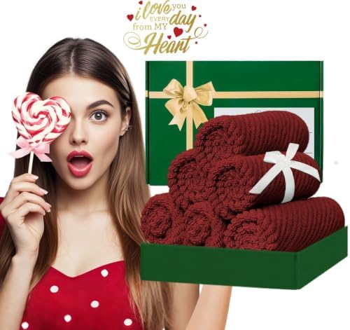 VOOVA & MOVAS Washcloths 6PC, 100% Cotton, 13x13 in, Burgundy Red