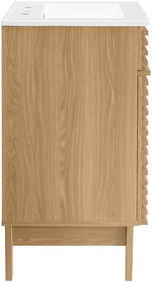 Modway Render Vanity Floor, 24 Inch, Oak/White Sink