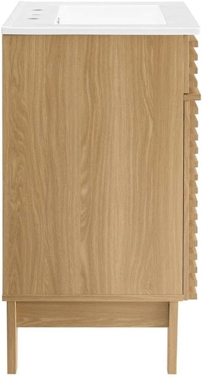 Modway Render Vanity Floor, 24 Inch, Oak/White Sink