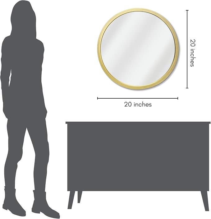 Americanflat 20" Round Mirror - Hanging Mirrors with Durable Frame - Modern Mirror for Bathroom, Bedroom, Living Room - Mirrors for Wall Display and Home Decor - Gold