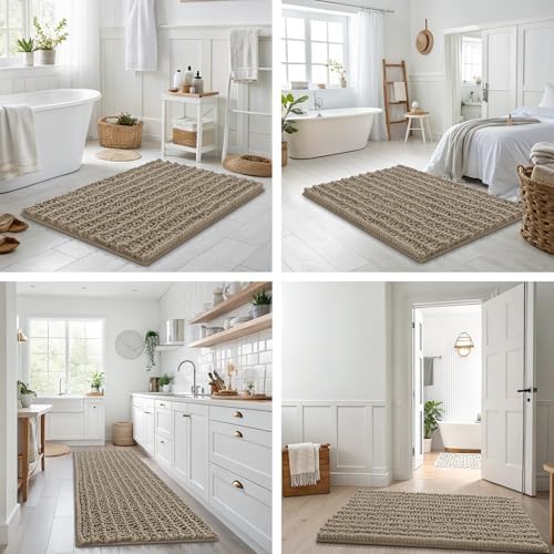 Smiry Bathroom Rugs 34X21, Extra Soft Rubber Backing Chenille Bath Mats