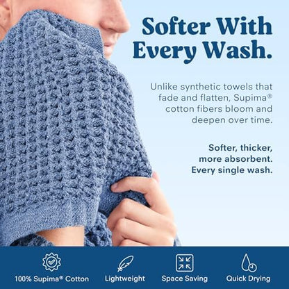 ONSEN Supima® Waffle Bath Towel, Large, Quick Dry Lint Free 100% USA Cotton, Lightweight Absorbent Bath Towel, 31x57 in (Denim Blue, 1x Bath Towel)