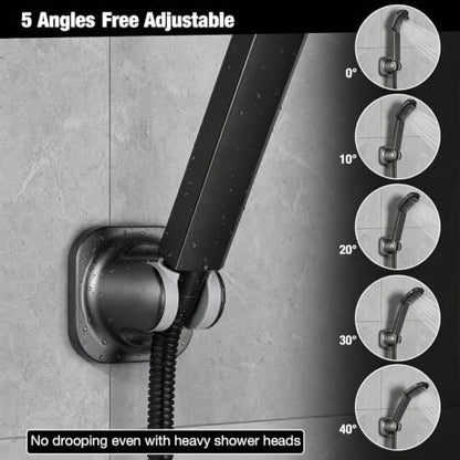 Handheld Shower Head Holder - 5 Positions Adjustable - Slide to Fit - Adhesive Mount with Screw Option, Bathroom Wall Mount Shower Hose Holder (Gun Metal)