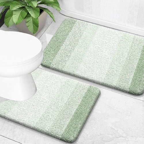 OLANLY Micorfiber Bathroom Rug Set 2 Piece, 24"x16"+U-Shaped 24"x20"