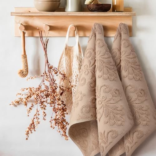 SmoothNovelty 2 Pcs Brown Floral Jacquard Hand Towels for Bathroom