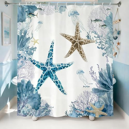 Purple Beach Shower Curtain for Bathroom, Ocean Coastal Theme, 72x72 In