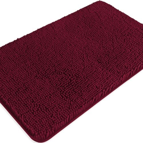Vivid Burgundy Bathroom Rugs – Absorbent and Washable Bath Mat, Non-Slip, Thick Soft Chenille Bath Rugs for Bathroom Floor, Shower, Sink - 20" x 32"