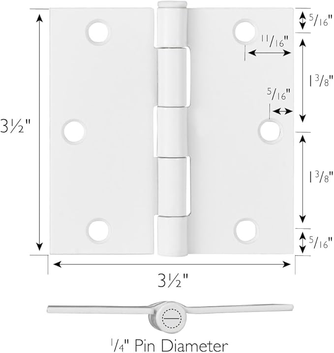 Design House 6-Pack Painted White Interior Door Hinges – 3.5-inch x 3.5-inch – Square Corner Radius Steel Door Hinge – Fits Standard Doors – Design House 185892