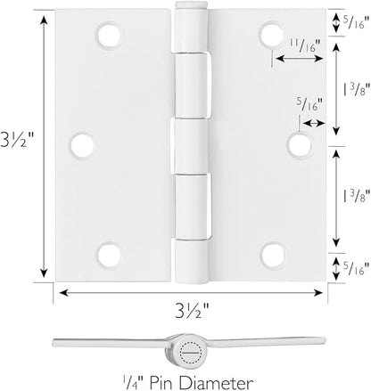 Design House 6-Pack Painted White Interior Door Hinges – 3.5-inch x 3.5-inch – Square Corner Radius Steel Door Hinge – Fits Standard Doors – Design House 185892