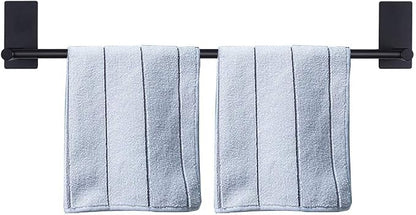NearMoon Self Adhesive Bathroom Towel Bar- Stainless Steel Bath Wall Shelf Rack Hanging Towel Stick On Sticky Hanger Contemporary Style, NO Drilling (2 Pack, Matte Black, 24-Inch Towel Rack)
