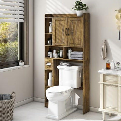Vabches Farmhouse Over The Toilet Storage Cabinet with Barn Door, Brown