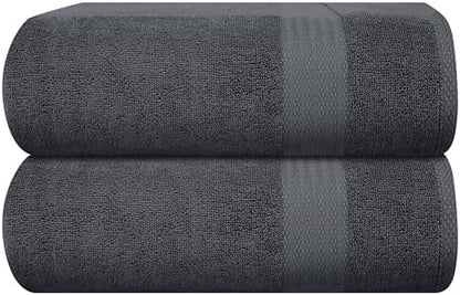 GLAMBURG Premium Cotton Oversized 2 Pack Bath Sheet 35x70-100% Pure Cotton - Ideal for Everyday use - Ultra Soft & Highly Absorbent - Machine Washable - Charcoal