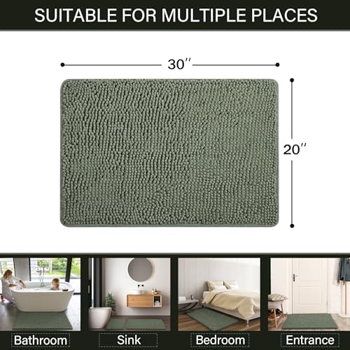 LOCHAS Luxury Bathroom Rug Shaggy Bath Mat 20 x 32 Inch, Sage Green