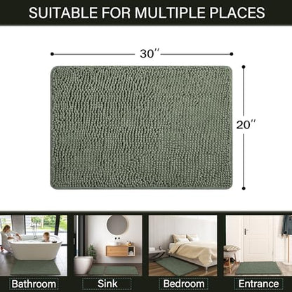 LOCHAS Luxury Bathroom Rug Shaggy Bath Mat 20 x 32 Inch, Sage Green