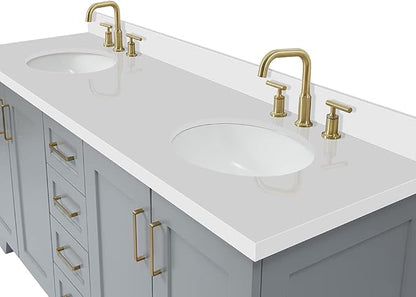 ARIEL Taylor 72-inch Bathroom Vanity with Sink,Solid Wood, 1.5-inch Pure White Quartz Countertop & Backsplash, Double Oval Porcelain Sink, 4 Soft Closing Doors, 6 Dovetail Drawers, Grey