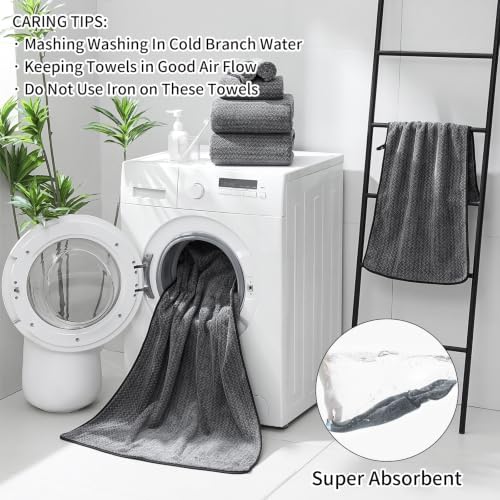 Ultra Soft Bath Towel Set,12 Piece (4 Bath Towels,4 Hand Towels,4 Washcloths) Family Bathroom Towel Set with Hanging Loops,Quick Dry Extra Absorbent Fluffy Shower Towel for Bathroom,Hotel,Spa-Black