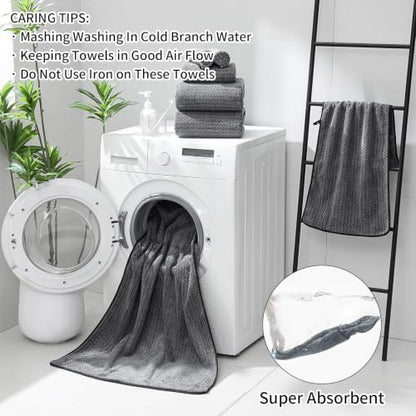 Ultra Soft Bath Towel Set,12 Piece (4 Bath Towels,4 Hand Towels,4 Washcloths) Family Bathroom Towel Set with Hanging Loops,Quick Dry Extra Absorbent Fluffy Shower Towel for Bathroom,Hotel,Spa-Black