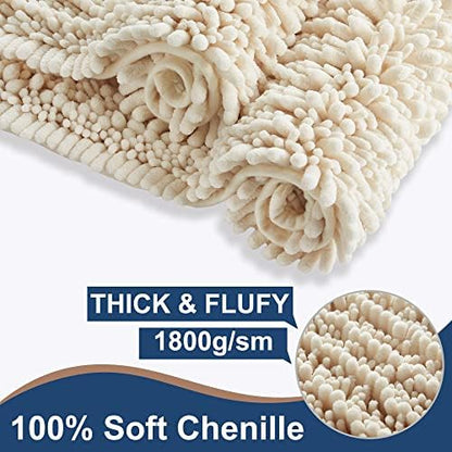 Luxury Chenille Cream Bathroom Rugs Sets 2 Piece, Thickened Hot Melt Rubber Bottom Bath Mats for Bathroom Non Slip,Bath Rugs Quick Dry Machine Washable for Shower Mat (47"x17"+17"x24")