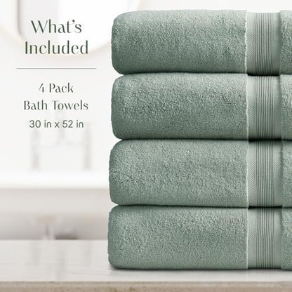 Springtree Home Luxury Bamboo Rayon Bath Towel Set | 4-Pack | Eucalyptus