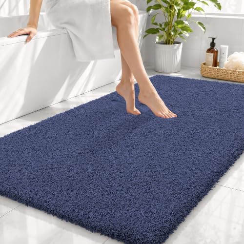 OLANLY Microfiber Large Bathroom Rugs 44x32, Soft Absorbent Bath Mat, Navy