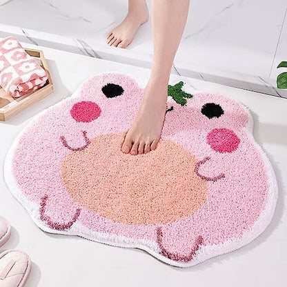 Panstar Cute Pink Frog Bath Mat Non Slip Luxury Absorbent Shaggy Shower Rug Washable Bathroom Decor