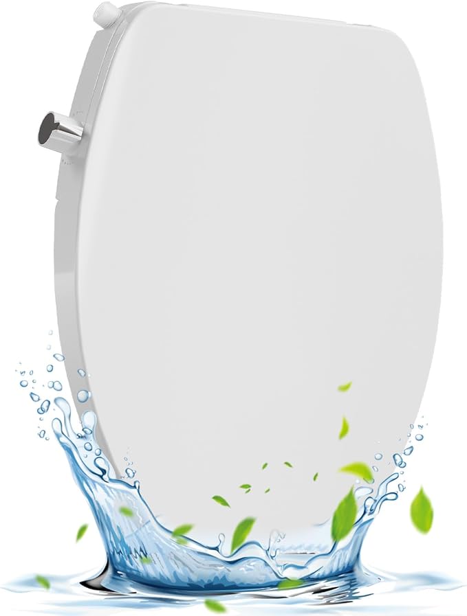 Non-Electric Bidet Toilet Seat with Quiet-Close & Dual Nozzles - Self-Cleaning Elongated Bidet Attachment, Fits Most Standard Round Toilets (19 Inch), White