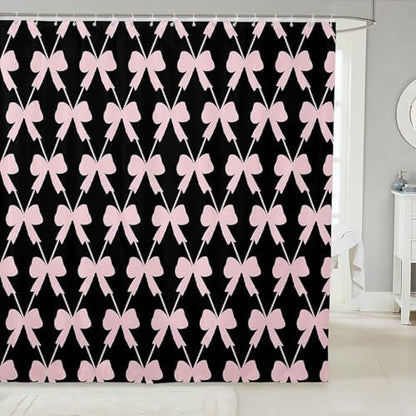 jejeloiu Cute Bow Bathroom Accessories 72"x84" Black Pink Bowknot Shower Curtain for Bathroom Decor for Kids Boys Girls Kawaii Bath Curtain Waterproof Polyester Fabric for Stalls Bathtubs Princess