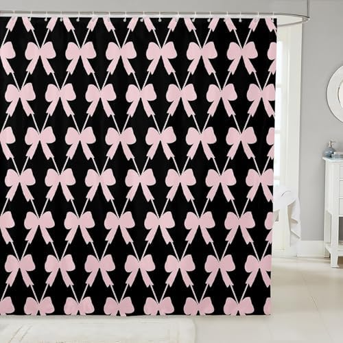 jejeloiu Cute Bow Black Shower Curtain 72"x72" Bathroom for Kids Boys Girls