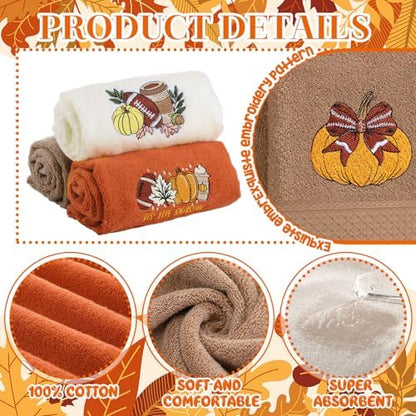 FuWeave 3 Pcs Orange Brown Fall Football Hand Towels for Bathroom