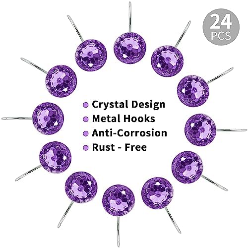 Purple Diamond Crystal Bling Shower Curtain Hooks Rings for Bathroom,24PCS
