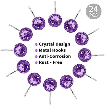 Purple Diamond Crystal Bling Shower Curtain Hooks Rings for Bathroom,24PCS