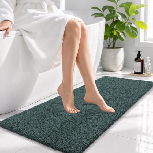 OLANLY Microfiber Bathroom Runner Rugs 47x17, Soft Bath Mat, Blackish Green