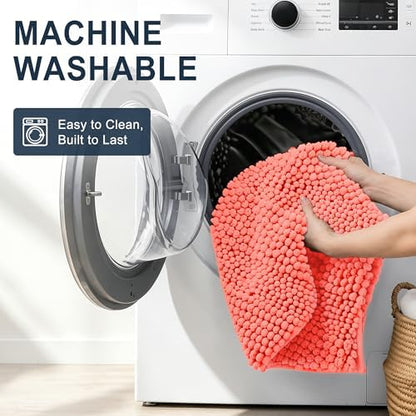 Smiry Thick Chenille Bathroom Runner Rugs 59x20, Absorbent Bath Mat, Coral