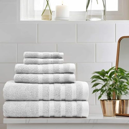 Hearth & Harbor Bath Towels for Bathroom - 100% Ring Spun Cotton Luxury Bathroom Towels - Soft & Highly Absorbent Bath Towels Set, 6 Piece Set, White