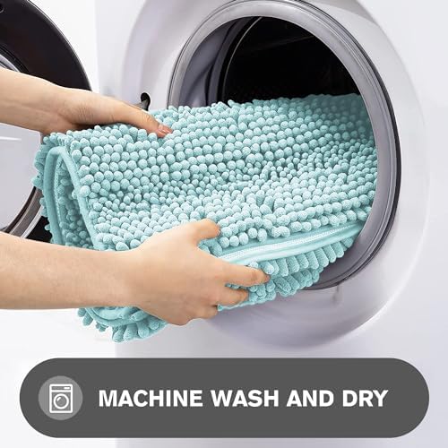 Bathroom Runner Rug 24 x 60 Inch – Extra Large Long Bath Mat | Absorbent and Washable Thick Chenille Bath Rug Non-Slip Runner Rug for Bathroom Floor, Shower, Sink(Aqua)