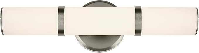 Kichler Rosh 18" LED Small Bath Bar with White Glass in Brushed Nickel, Modern Minimalist, for Vanity, Fireplace, Buffet, Hallway, Vanity Mirror, (18" W x 5" H), 55187NILED