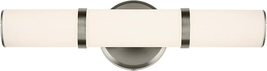 Kichler Rosh 18" LED Small Bath Bar with White Glass in Brushed Nickel, Modern Minimalist, for Vanity, Fireplace, Buffet, Hallway, Vanity Mirror, (18" W x 5" H), 55187NILED