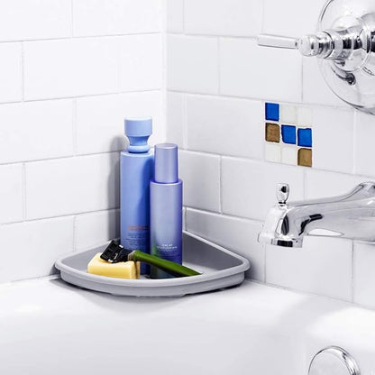 madesmart Bathtub Corner Shelf, Storage for Soaps, Shampoo Bottles & Bath Accessories, Strong Suction Cup, Drainage Holes, Grey