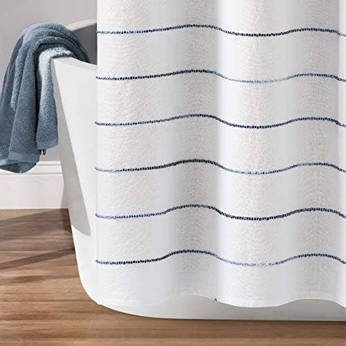 Lush Decor Ombre Stripe Yarn Dyed Cotton Shower Curtain, 72" W x 72" L, Navy & Multi - Fabric Shower Curtains - Striped Bathroom Curtain - Farmhouse & Coastal Decor (Pack of 6)
