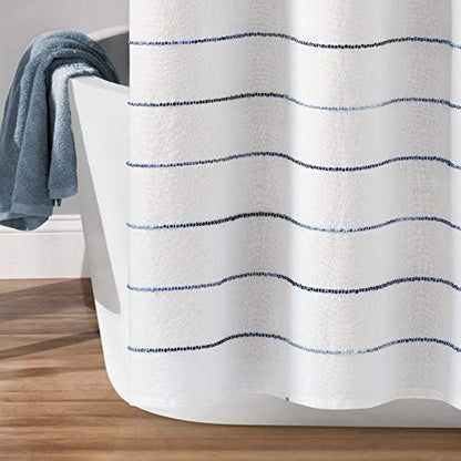 Lush Decor Ombre Stripe Yarn Dyed Cotton Shower Curtain, 72" W x 72" L, Navy & Multi - Fabric Shower Curtains - Striped Bathroom Curtain - Farmhouse & Coastal Decor (Pack of 6)