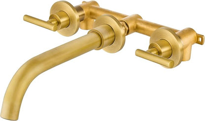 Airuida Wall Mounted Antique Brass 3 Hole Dual Handle Bathroom Faucet with 360 Swivel Spout Vanity Sink Mixer Tap, Matte Finish | Lever Handle,3 Holes,360° Widespread Swivel Spout,Rotatable Bathroom Faucet