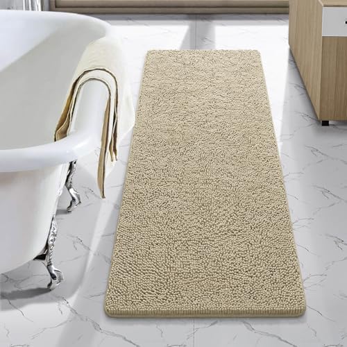 LOCHAS Luxury Bathroom Rug Shaggy Bath Mat 48 x 17 Inch, Beige
