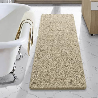 LOCHAS Luxury Bathroom Rug Shaggy Bath Mat 48 x 17 Inch, Beige