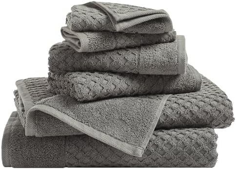 Great Bay Home Bath Towels - 100% Cotton 6 Piece Towel Set - Diamond Waffle Weave - Absorbent, Durable, Quick-Dry Towels for Bathroom (Dark Grey)