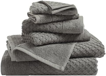 Great Bay Home Bath Towels - 100% Cotton 6 Piece Towel Set - Diamond Waffle Weave - Absorbent, Durable, Quick-Dry Towels for Bathroom (Dark Grey)